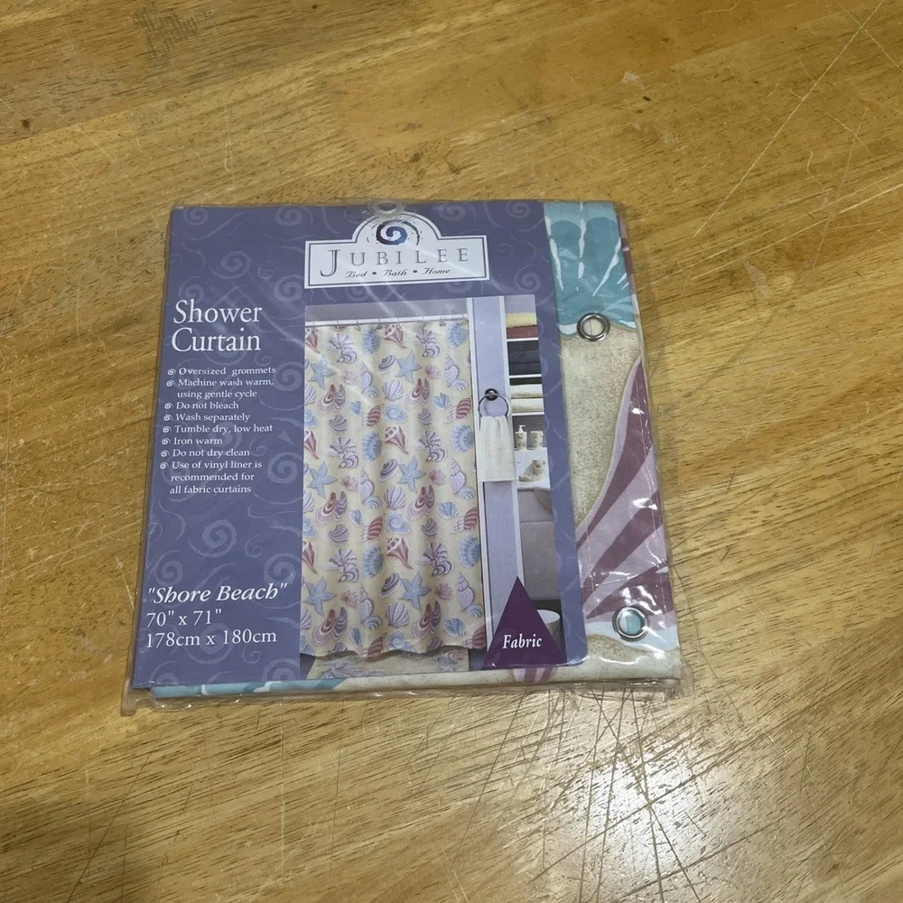 Vtg Jubilee Shore Beach Seashell Fabric Shower‎ Curtain 70x71